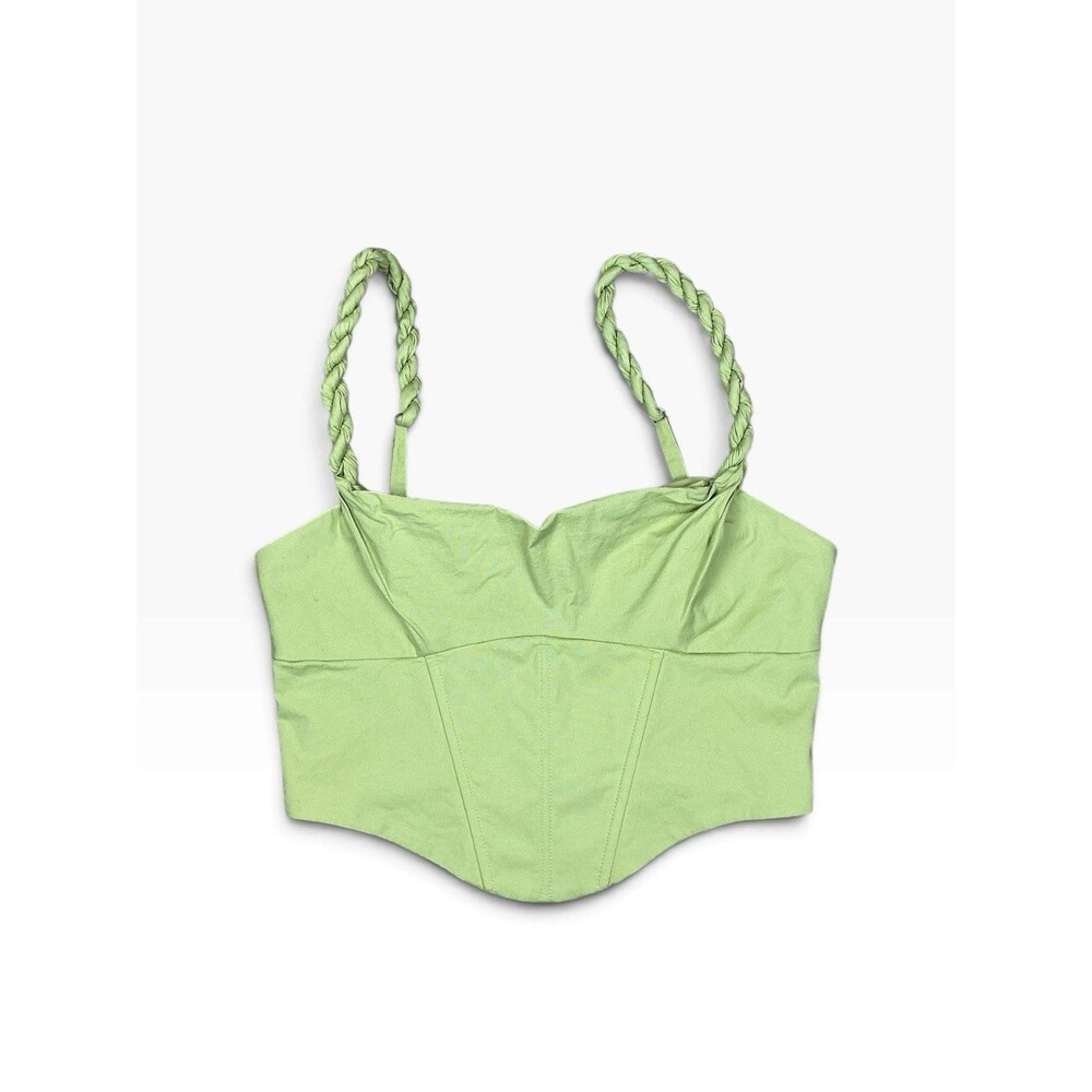 Oh Polly Green Corset Crop Tank Top Zip Back Rope Straps Size 2
